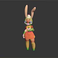 Cute Cartoon Rabbit 3D Model With Long Ears White Hat And Orange Dress