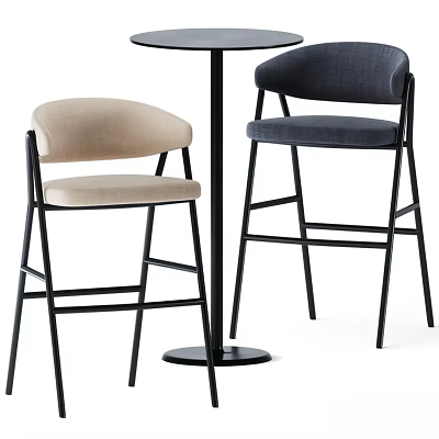 Modern Bar Stools Set With Beige And Dark Gray Upholstered Seats Black Metal Frame 3d model