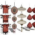 Traditional and Modern Chinese Lanterns With Red White Designs And Tassels
