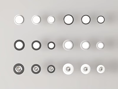 Modern Downlights and Spotlights Featuring Black White Frames in Various Sizes on Gray Background 3d model