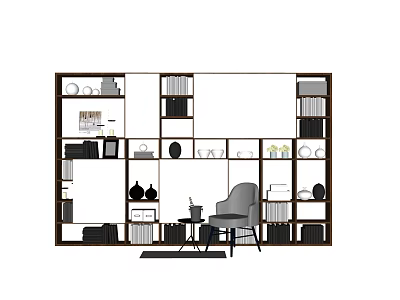 Modern Bookcase With Shelves Books Decorative Items Armchair And Side Table 3d model