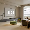 Modern Living Dining Room Interior With Sofa Coffee Table Framed Wall Art Floor Lamp And Plant