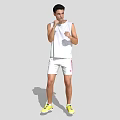 Man Training In White Tank Top And White Shorts With Yellow Sneakers
