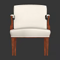 Modern Chair With White Fabric Upholstery And Brown Wooden Arms And Legs