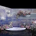 Elegant Wedding Photo Spot With Purple Pink Floral Decor Chandeliers And Round Stage