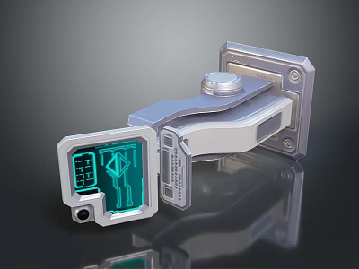 Futuristic Metallic Tech Device With Digital Display Screen And Control Button 3d model
