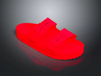 Red Casual Slippers With Double Straps And Thick Sole For Home Use 3d model
