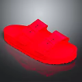 Red Casual Slippers With Double Straps And Thick Sole For Home Use