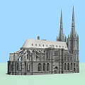 Gothic European Architecture Featuring Twin Spires Rose Window And Intricate Carvings