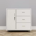 Modern White Storage Cabinet With Lockable Door Three Drawers On Wheels 3d model