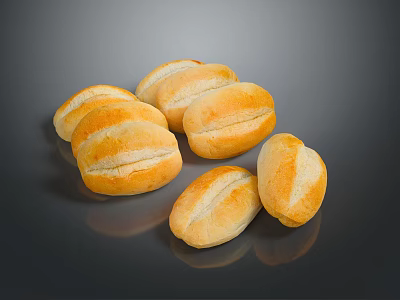 Freshly Baked Golden Bread Rolls On Dark Surface With Crusty Texture 3d model