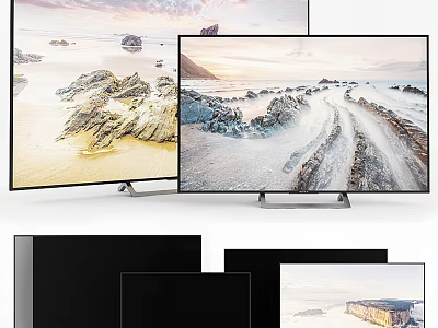 Modern Flat Screen Televisions Displaying Scenic Landscapes And Natural Views In Living Room 3d model