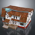 Traditional Wooden House Featuring Red Tiled Roof White Exterior And Front Porch With Steps