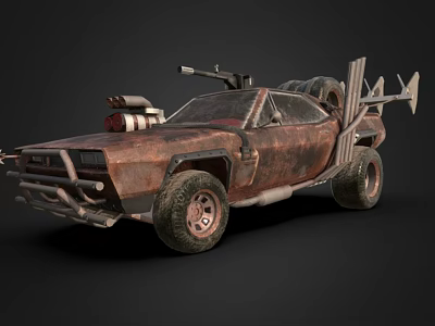 Rusty Modified Post Apocalyptic Car With Mounted Weapon Spare Tire And Armored Bumper 3d model