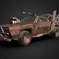 Rusty Modified Post Apocalyptic Car With Mounted Weapon Spare Tire And Armored Bumper 3d model