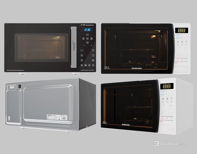 Modern Kitchen Appliances Featuring Different Microwave Oven Designs And Colors 3d model