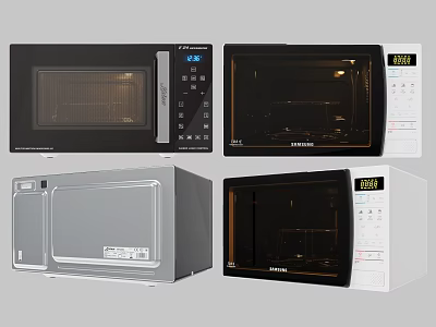 Modern Kitchen Appliances Featuring Different Microwave Oven Designs And Colors 3d model