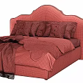 Textured Fabric Upholstered Brown Headboard Bed With Gray Pillows And Blanket