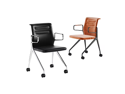 Two Black And Orange Office Chairs With Armrests And Rolling Wheels 3d model