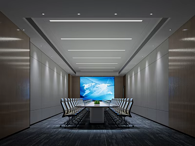 Modern Conference Room Interior Design With Long Table Chairs And Large Screen 3d model