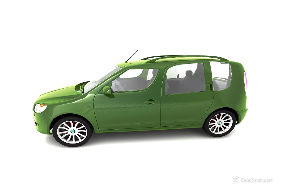 Green Compact Car With Roof Rack Four Door Design And Silver Wheels 3d model 