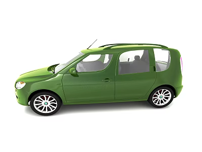 Green Compact Car With Roof Rack Four Door Design And Silver Wheels 3d model
