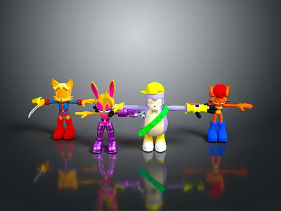Colorful Cartoon Toy Figures With Various Poses And Weapons Standing Together 3d model