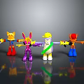 Colorful Cartoon Toy Figures With Various Poses And Weapons Standing Together