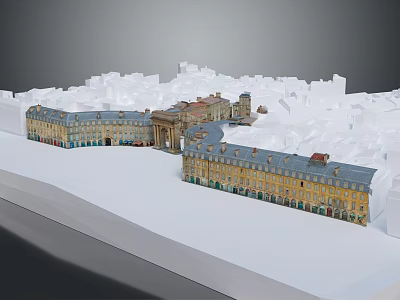 Classical Building Complex Model Featuring Symmetric Facades Slate Roofs And Arched Entrances 3d model