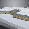Classical Building Complex Model Featuring Symmetric Facades Slate Roofs And Arched Entrances 3d model