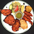 Grilled Chicken And Shrimp Platter With Naan Bread Green Chutney And Fresh Salad