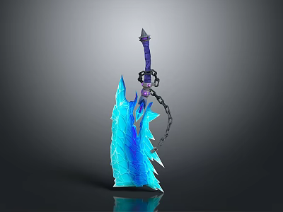 Ornate Ice Crystal Weapon With Blue Glowing Blade And Chain 3d model