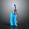 Ornate Ice Crystal Weapon With Blue Glowing Blade And Chain