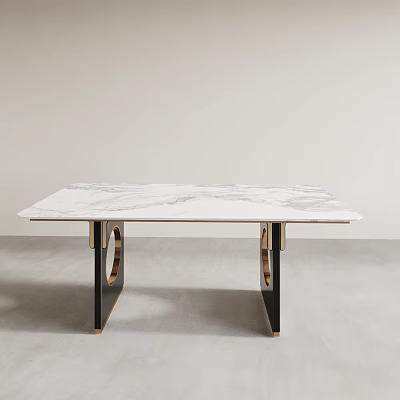 Modern Dining Table With White Marble Tabletop And Black Gold Frame 3d model