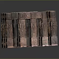 Ancient Carved Stone Architectural Components with Intricate Reliefs and Column Structures