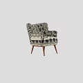 Modern Accent Chair With Black White Geometric Pattern Upholstered Fabric And Wooden Legs