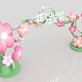 Floral Event Entrance Gate For Cherry Blossom Festival With Pink Flowers And Green Structure