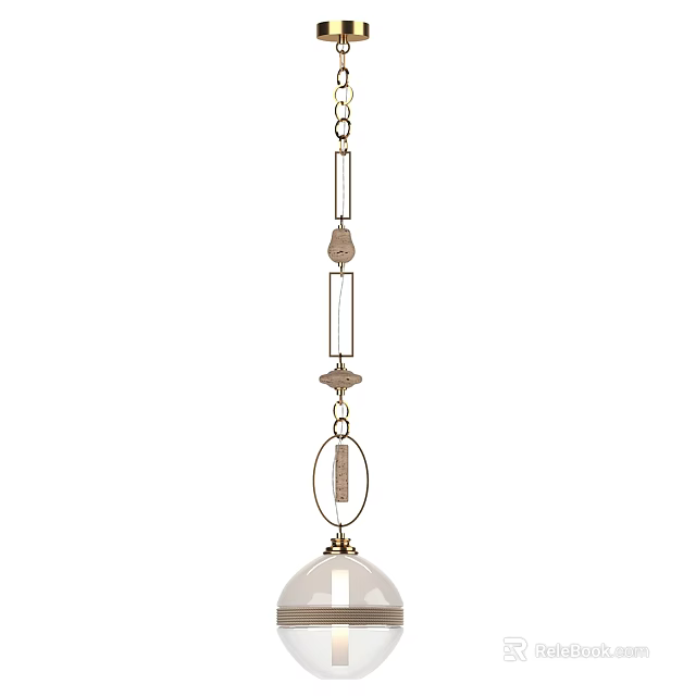 Contemporary Gold Metal Chandelier with Geometric Decorative Chains and Glass Shade 3d model 