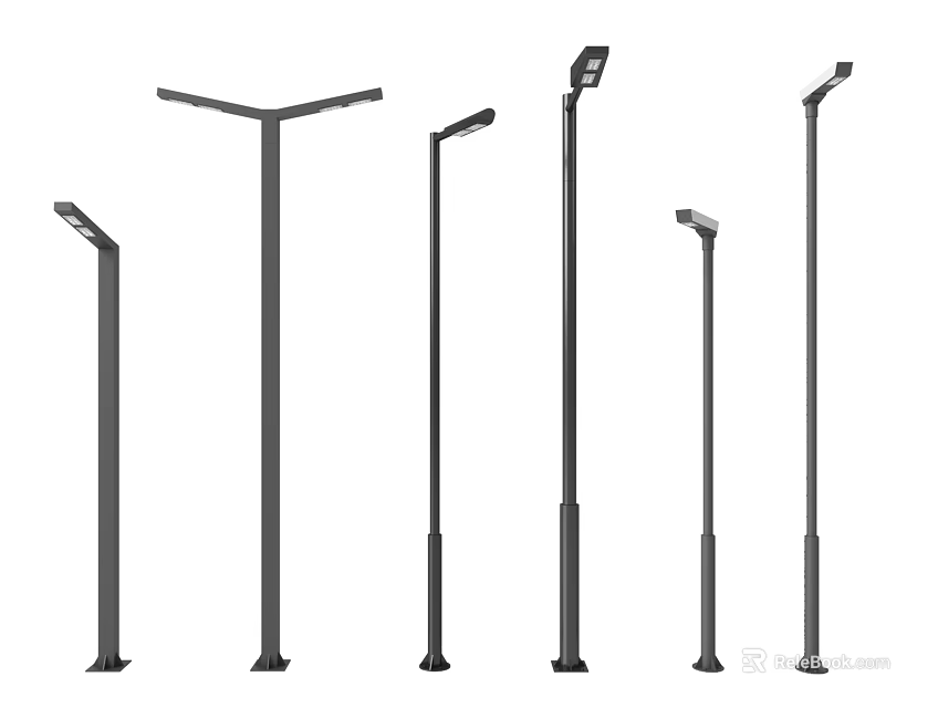 Modern Outdoor Lights With Various Pole Designs For Street And Garden Use 3d model 
