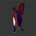 Fantasy Female Character With Red Pink Blue Gradient Butterfly Wings And Decorative Outfit