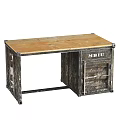 Vintage Industrial Style Desk with Wooden Top and Metal Frame and Drawer Featuring MBIU Label