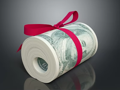 Rolled US Dollar Bills Tied With Red Ribbon On Dark Surface 3d model