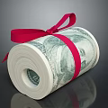 Rolled US Dollar Bills Tied With Red Ribbon On Dark Surface