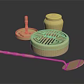 Golden Decorative Ornament Set With Round Box Cylindrical Jar And Leaf Shaped Spoon