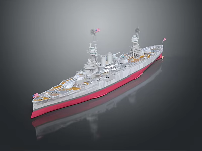 Detailed 3D Warship Model With Battleship Deck Turrets Masts And Flags 3d model