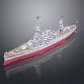 Detailed 3D Warship Model With Battleship Deck Turrets Masts And Flags