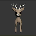 Cartoon Deer Character Light Brown With White Antlers And Shiny Dark Background