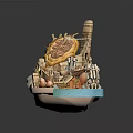 Cartoon Scene Design With Decorative Boat Wooden Structure Round Windows And Blue Water