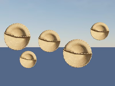 Stylish Circular Textured Beige Woven Wall Decor Art Against Blue Background 3d model
