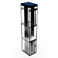 Sleek Modern Elevator With Transparent Glass Exterior Metal Frame And Blue Top